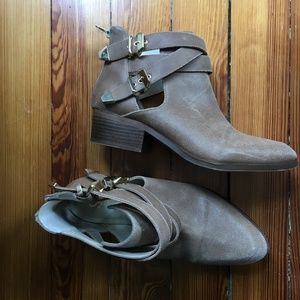 Seychelles ankle booties with gold buckles
